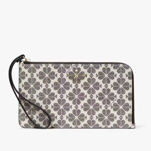 NEW Kate Spade Lucy Spade Flower Medium L-Zip Wristlet in Black Multi